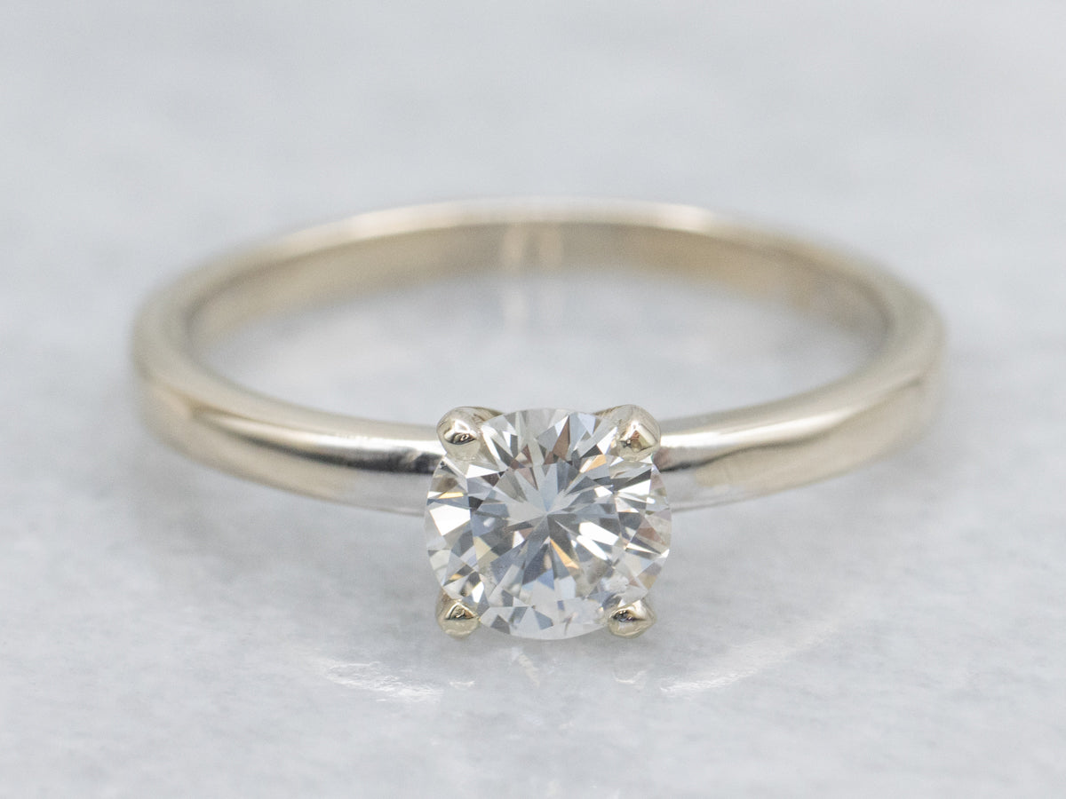 Classic Round Brilliant Cut Diamond Solitaire White Gold Engagement Ring