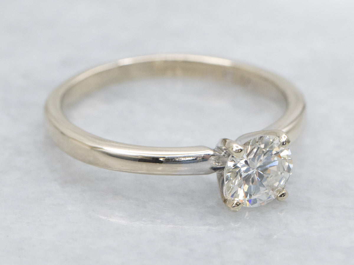 Classic Round Brilliant Cut Diamond Solitaire White Gold Engagement Ring