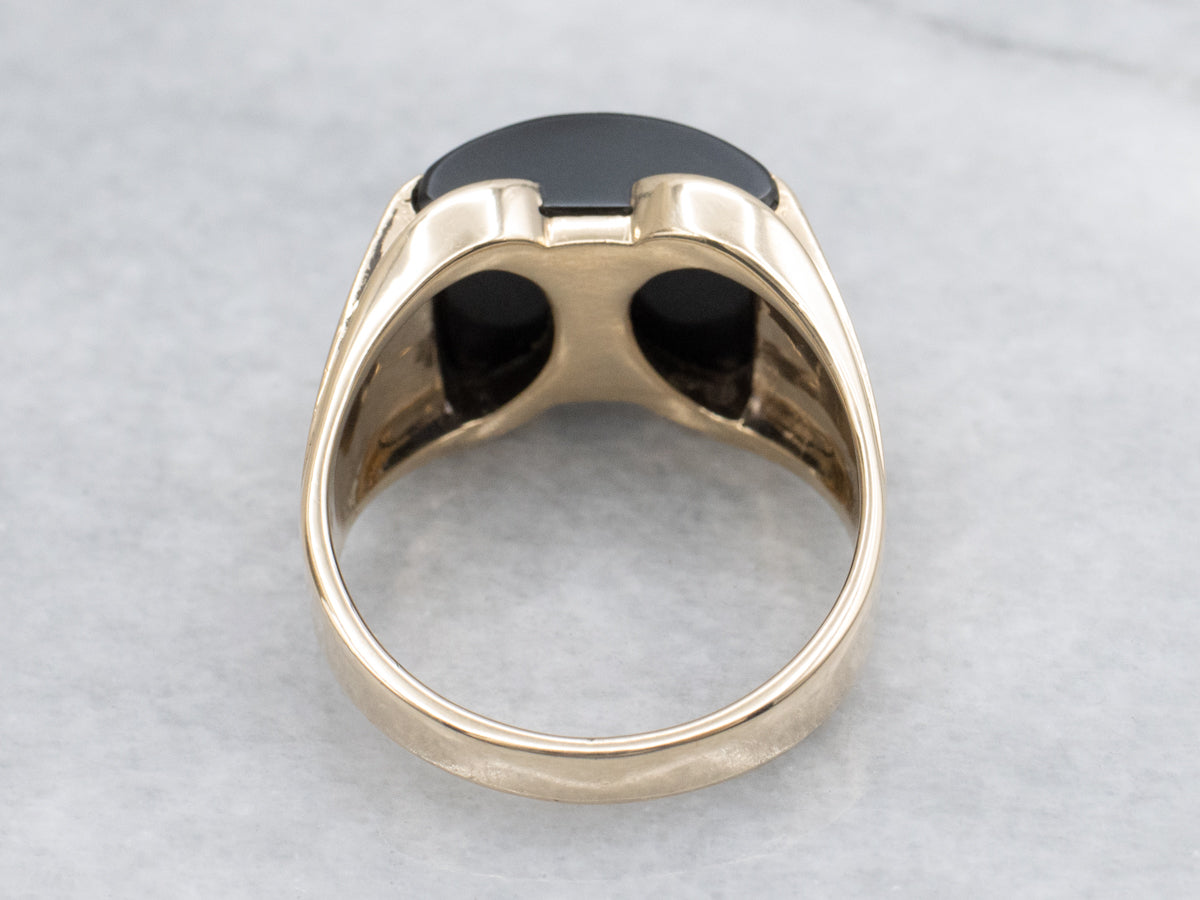 Men's Black Onyx Yellow Gold Grooved Statement Ring