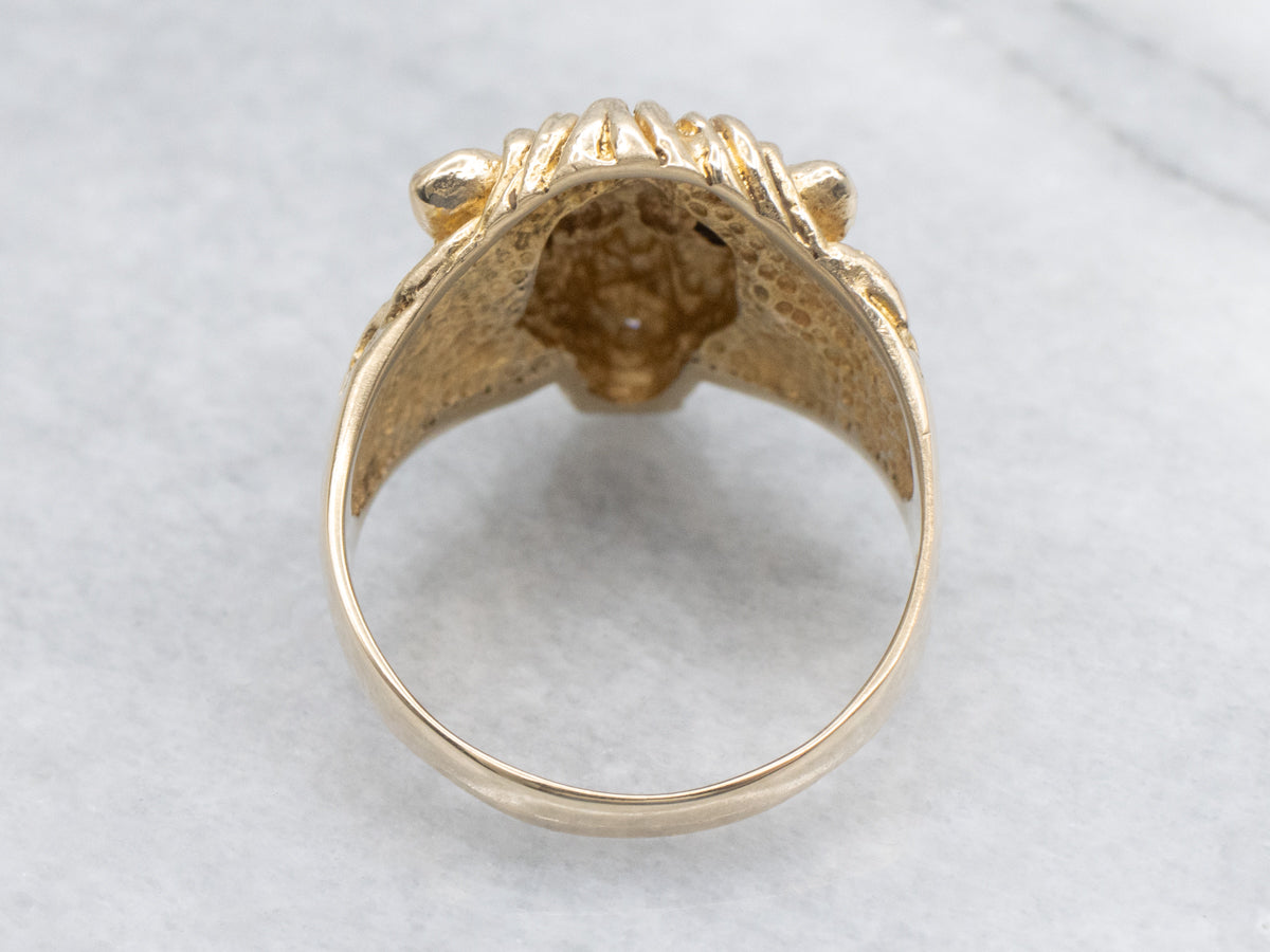 Men's Yellow Gold Lion's Head Diamond Statement Ring