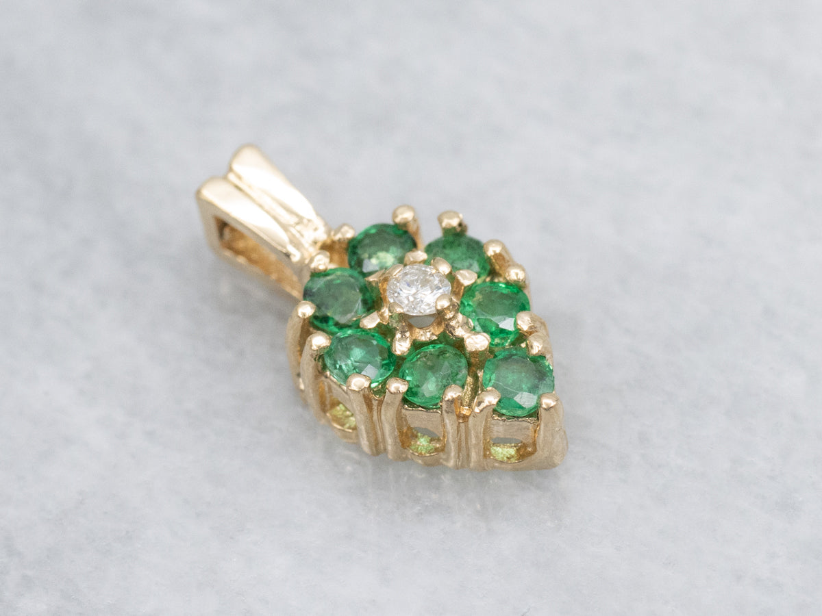 Diamond and Emerald Yellow Gold Cluster Pendant