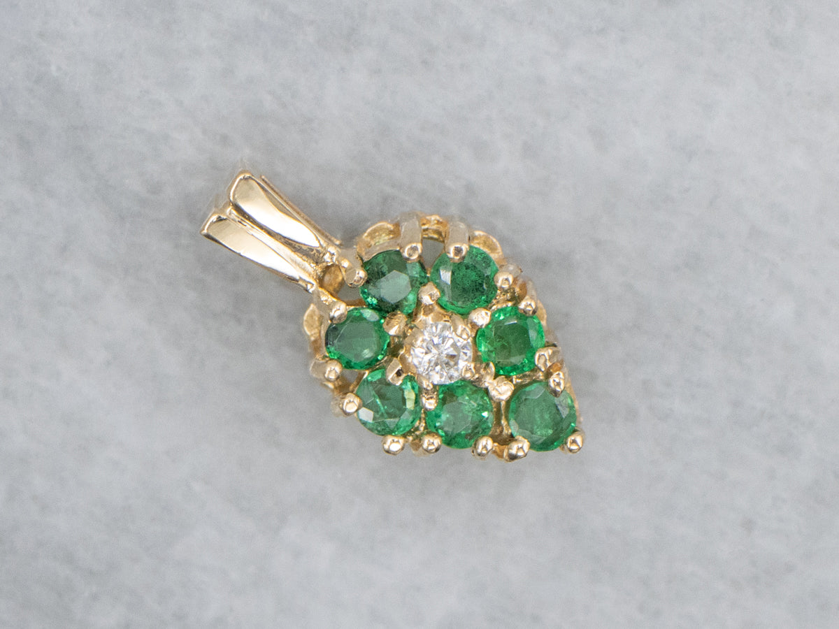 Diamond and Emerald Yellow Gold Cluster Pendant
