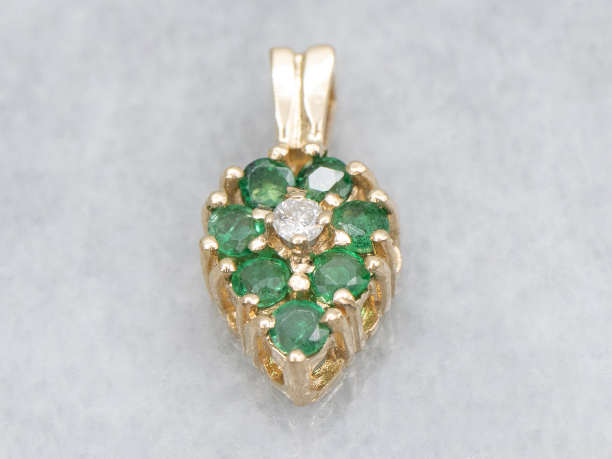 Diamond and Emerald Yellow Gold Cluster Pendant