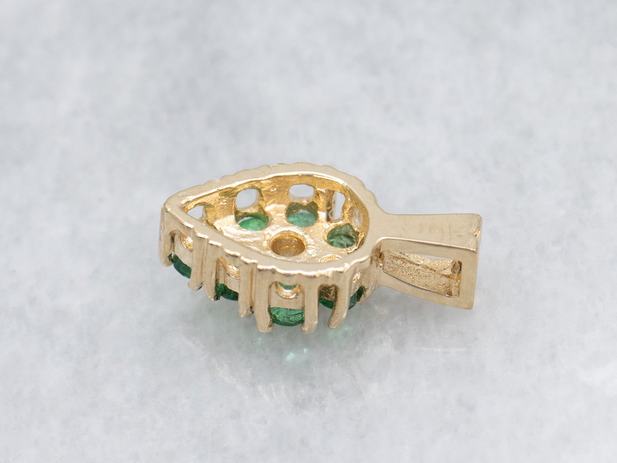 Diamond and Emerald Yellow Gold Cluster Pendant