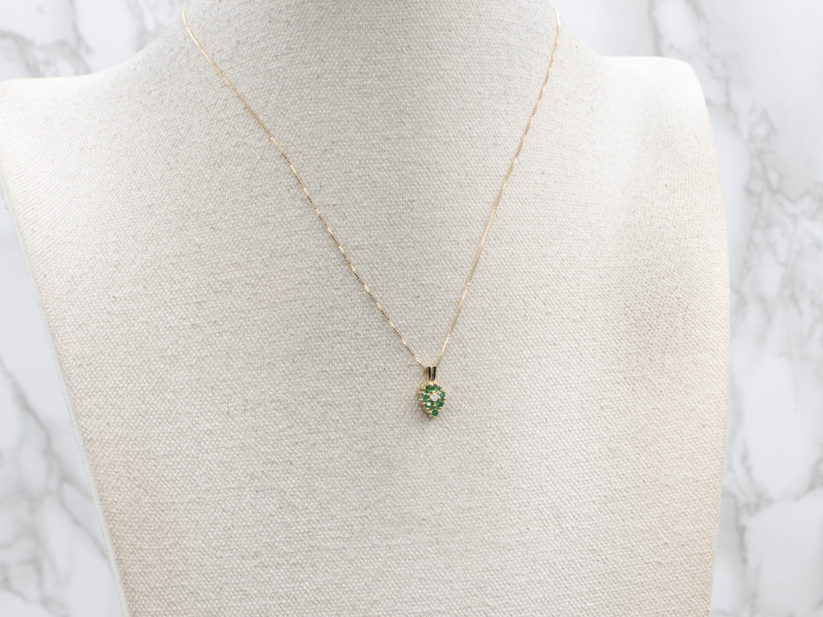 Diamond and Emerald Yellow Gold Cluster Pendant