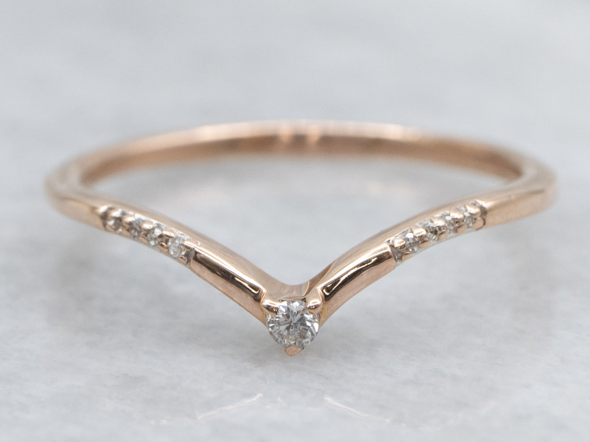 Rose Gold V-Shaped Diamond Guard Band