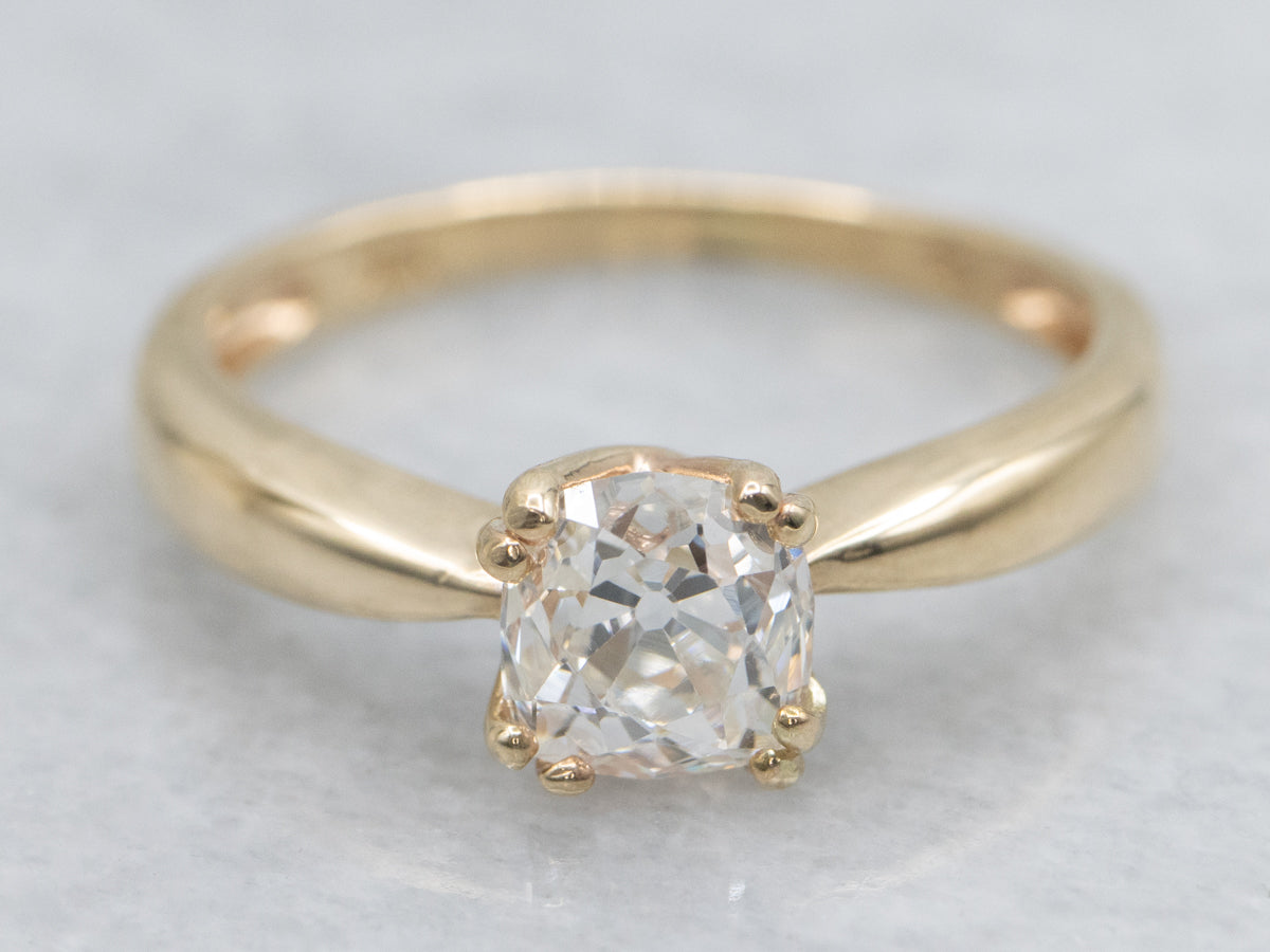 Old Mine Cut Diamond Solitaire Engagement Ring