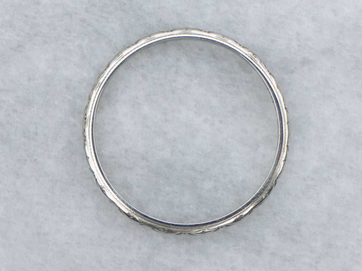 Antique 18-Karat White Gold Forget-Me-Not Patterned Band