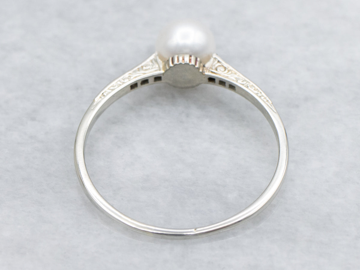 Engraved Gold Pearl and Diamond Antique Ring