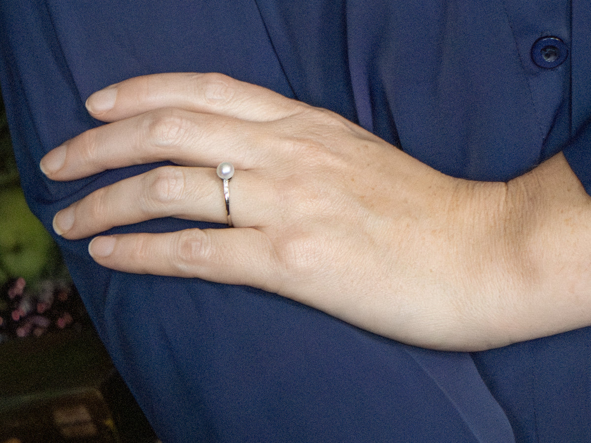 Engraved Gold Pearl and Diamond Antique Ring