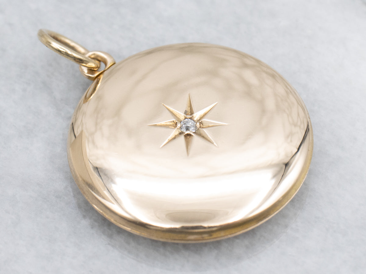 Antique Old Mine Cut Diamond Starburst Locket with Engraved &quot;HED&quot; Monogram