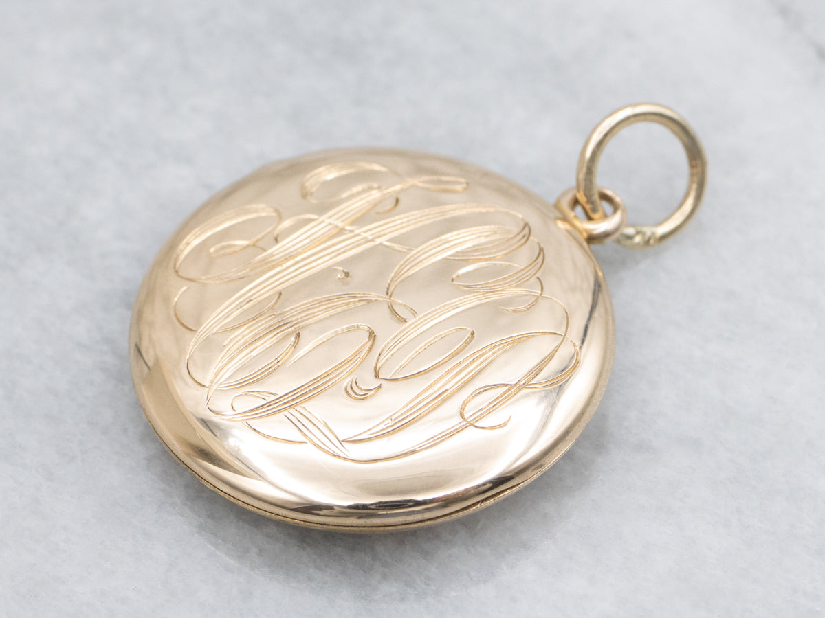 Antique Old Mine Cut Diamond Starburst Locket with Engraved "HED" Monogram