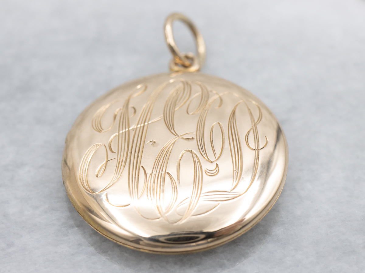 Antique Old Mine Cut Diamond Starburst Locket with Engraved "HED" Monogram