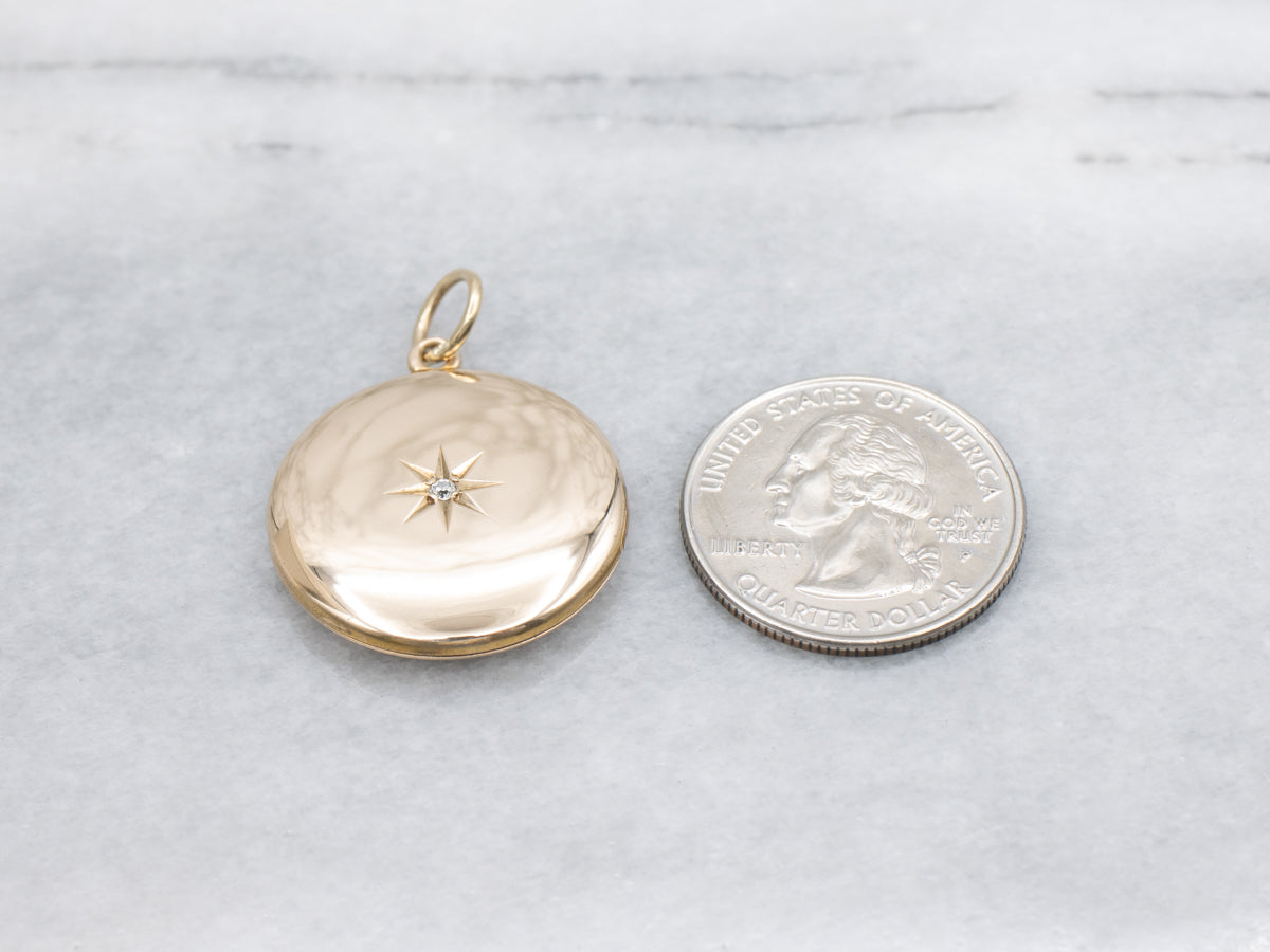 Antique Old Mine Cut Diamond Starburst Locket with Engraved "HED" Monogram