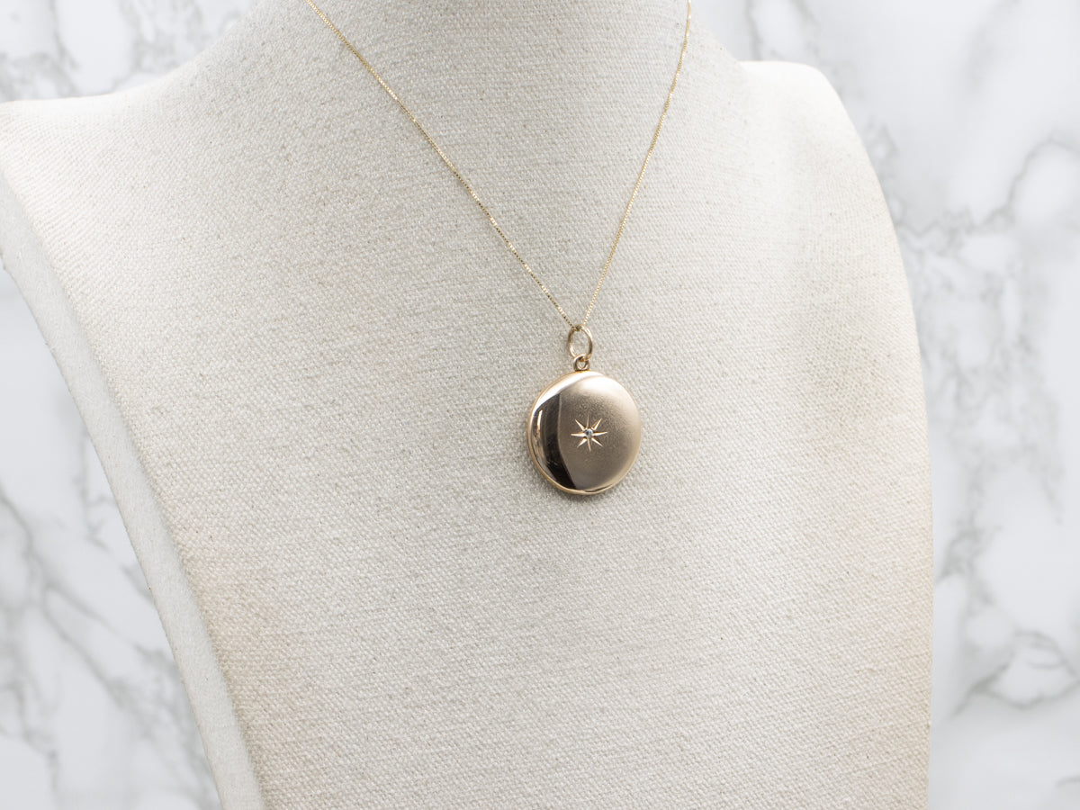 Antique Old Mine Cut Diamond Starburst Locket with Engraved "HED" Monogram