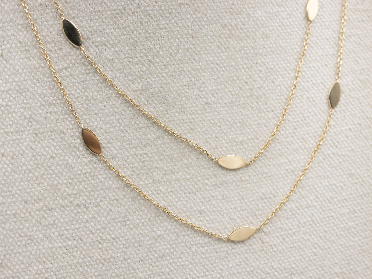 Marquise-Link Double Strand Italian Gold Station Chain