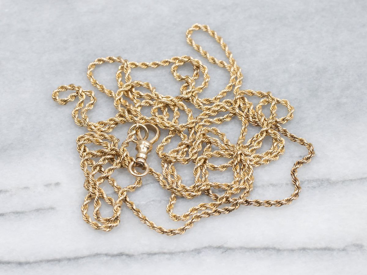 Long Yellow Gold Rope Chain with Dog Clip Clasp