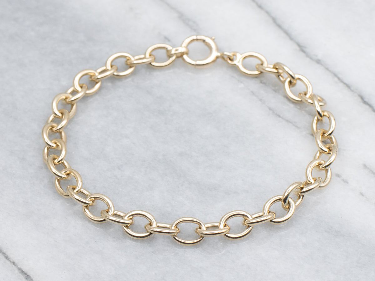 Cable Chain Yellow Gold Bracelet with Spring Ring Clasp