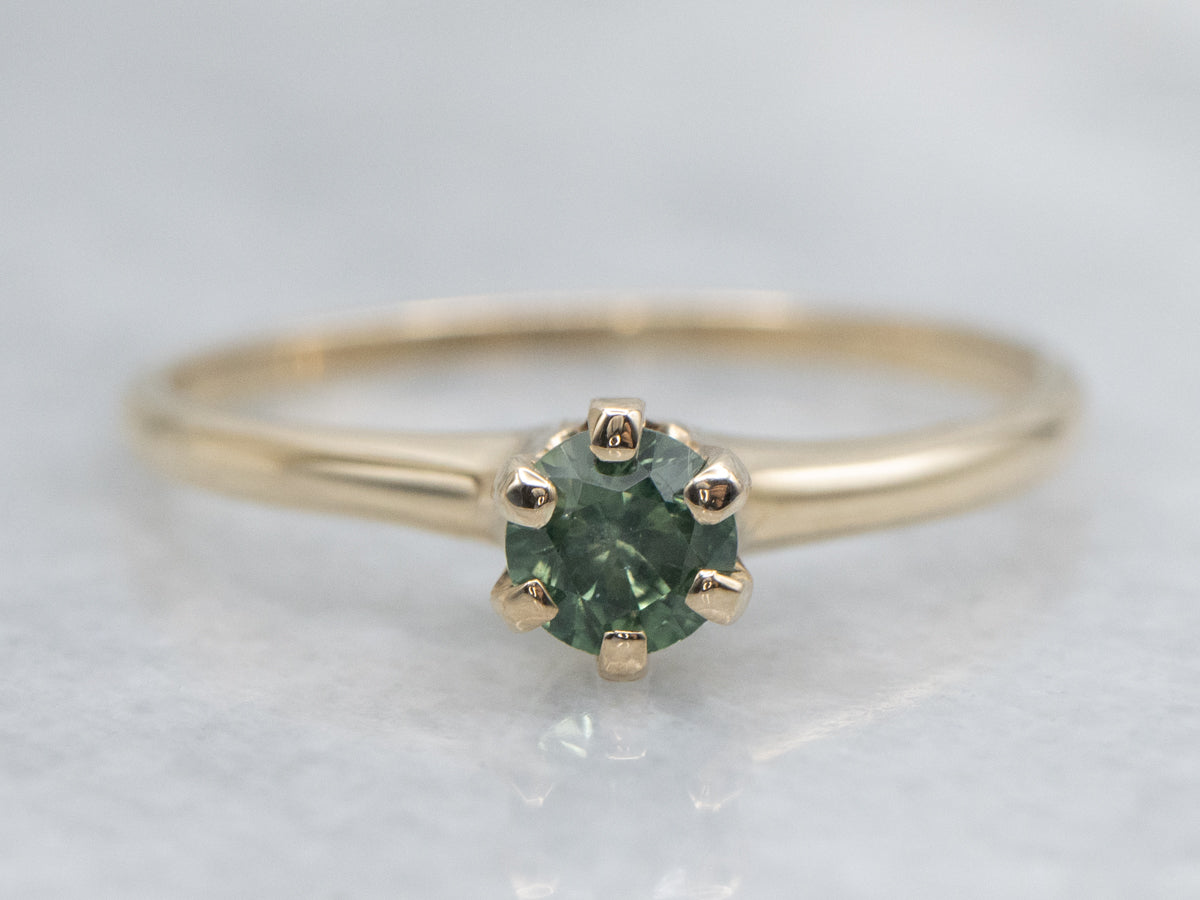 Green Sapphire Yellow Gold Solitaire Ring