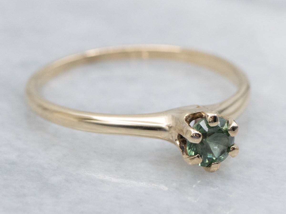 Green Sapphire Yellow Gold Solitaire Ring