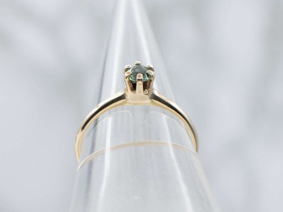 Green Sapphire Yellow Gold Solitaire Ring