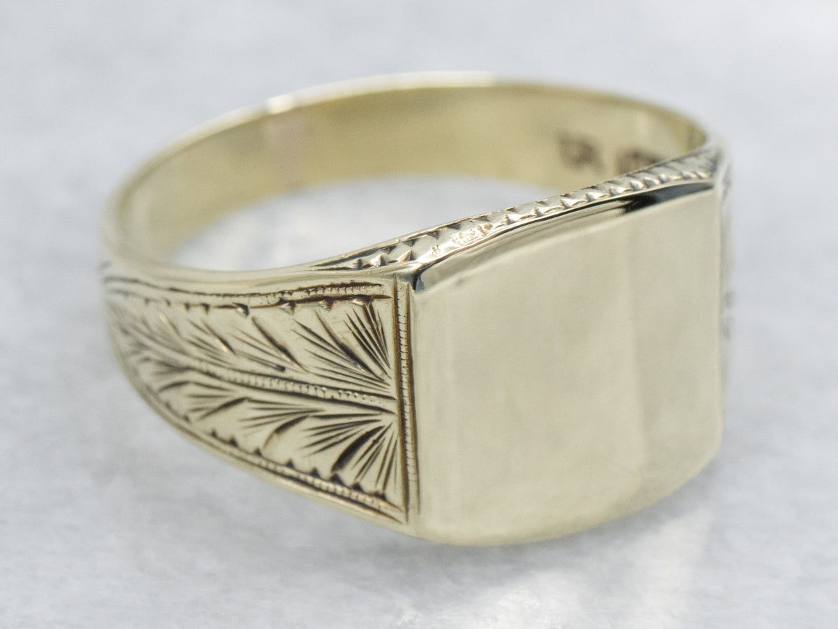 Art Nouveau Era Men&#39;s Green Gold Botanical Signet Ring