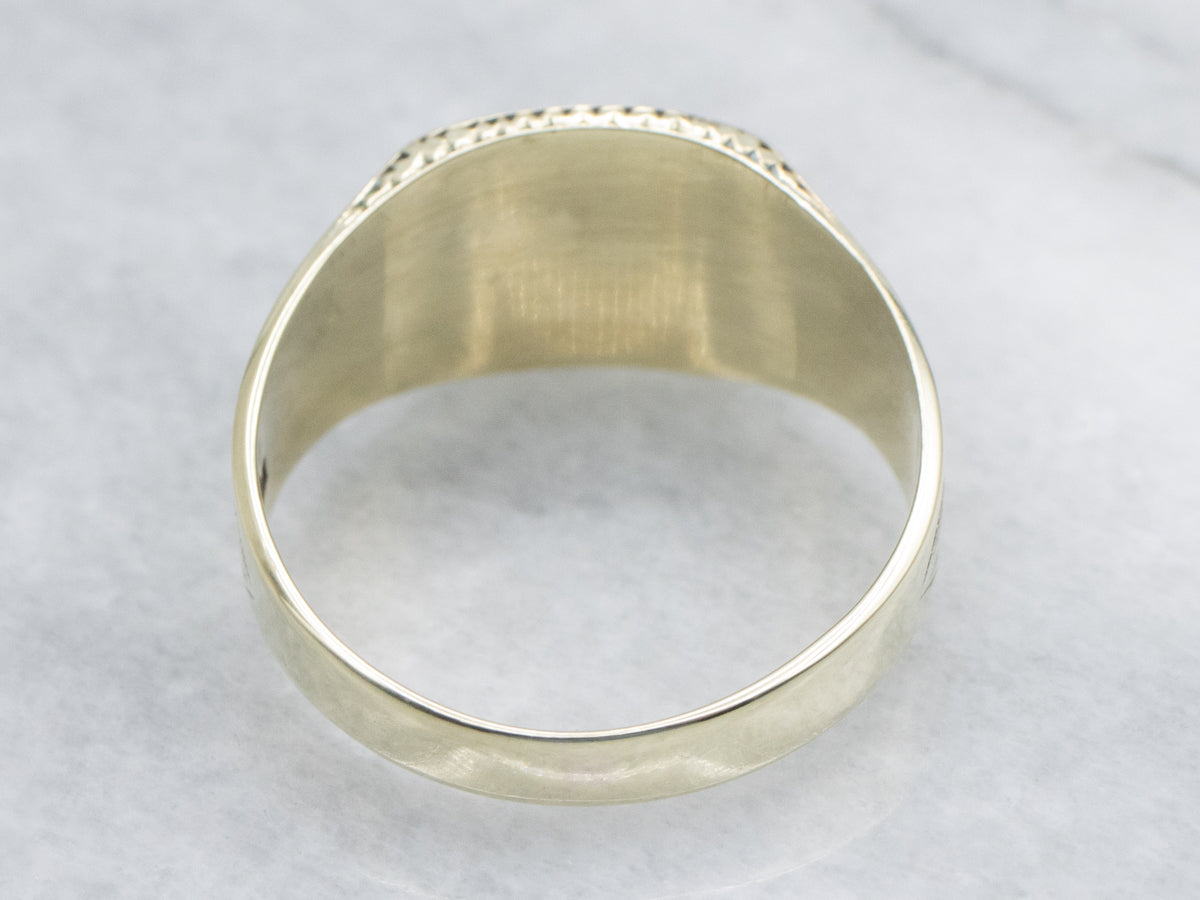 Art Nouveau Era Men's Green Gold Botanical Signet Ring