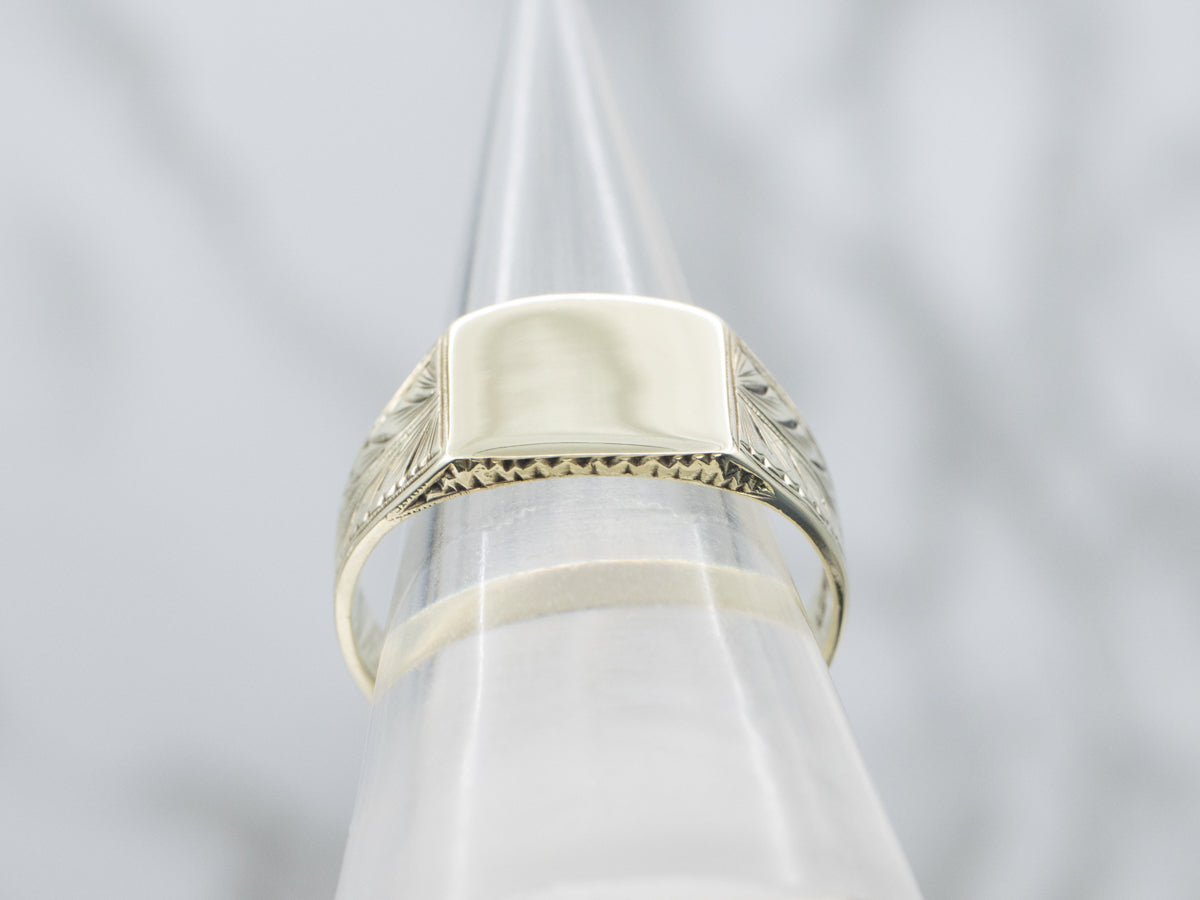 Art Nouveau Era Men's Green Gold Botanical Signet Ring