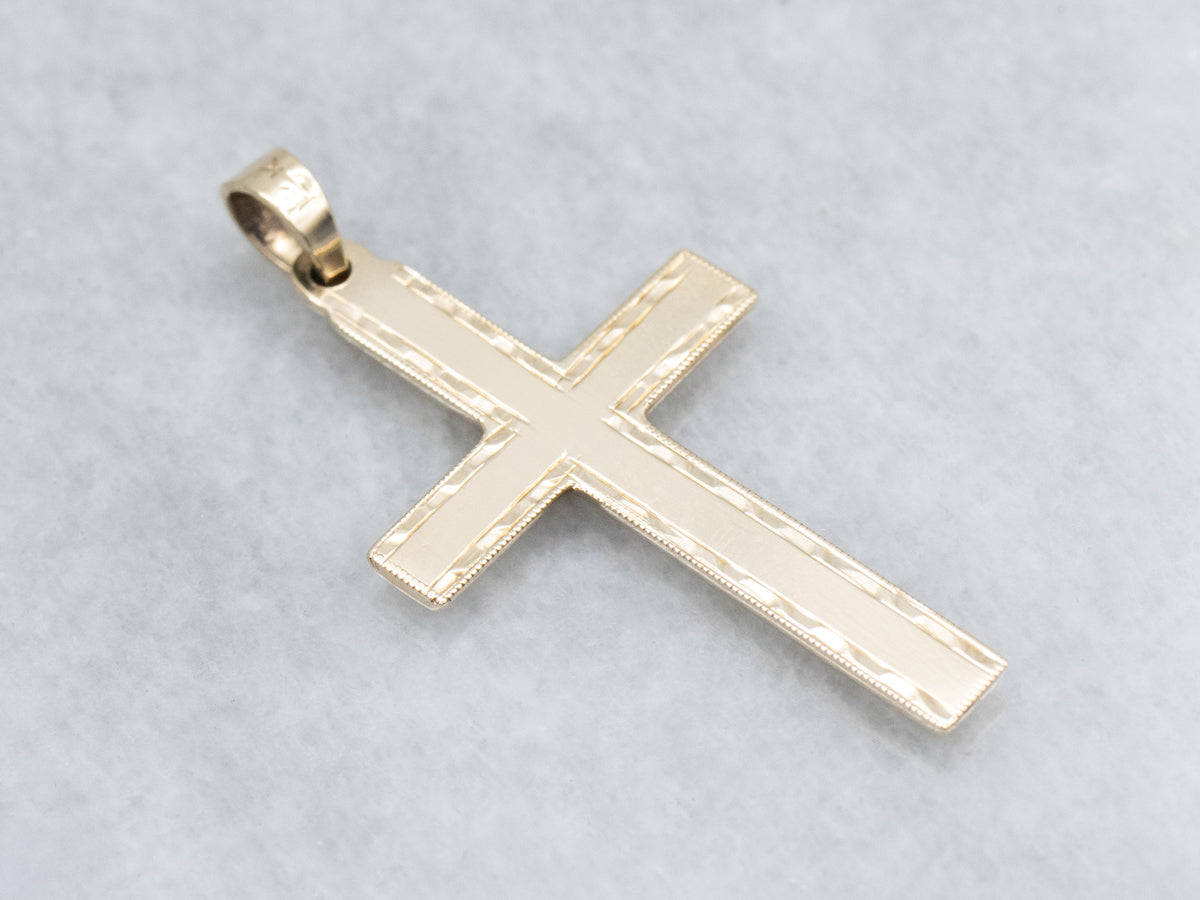Simple Patterned Vintage Yellow Gold Cross Pendant