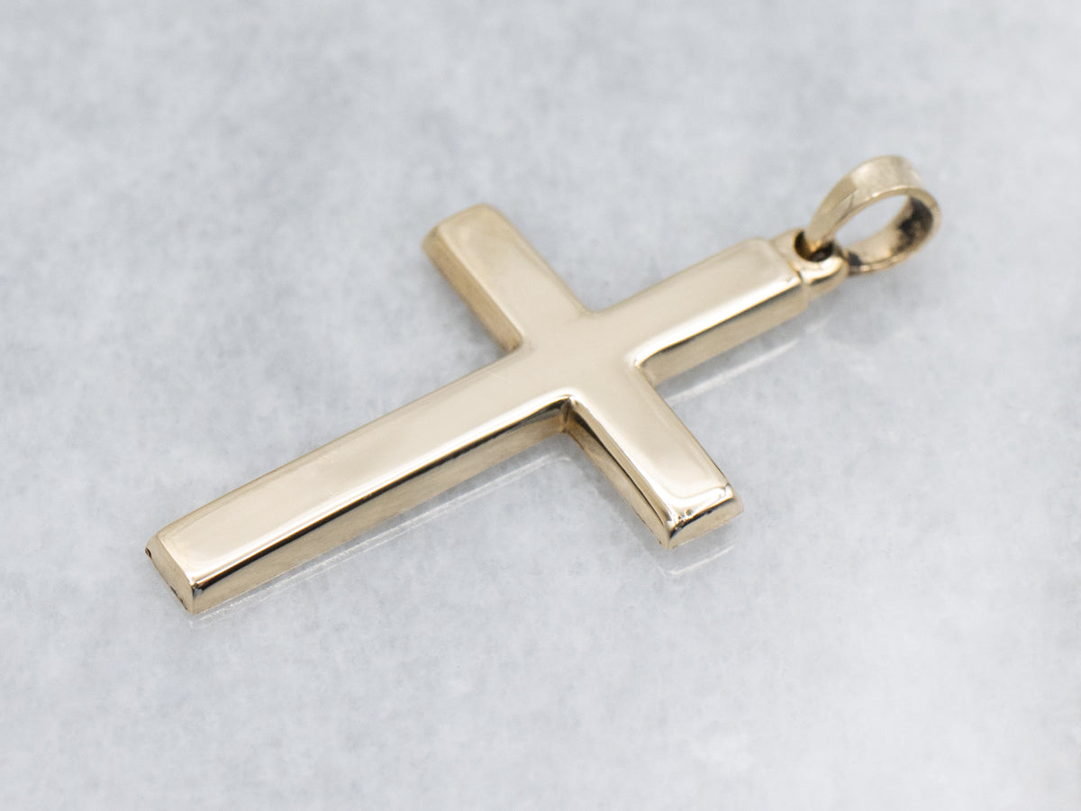 Simple Patterned Vintage Yellow Gold Cross Pendant