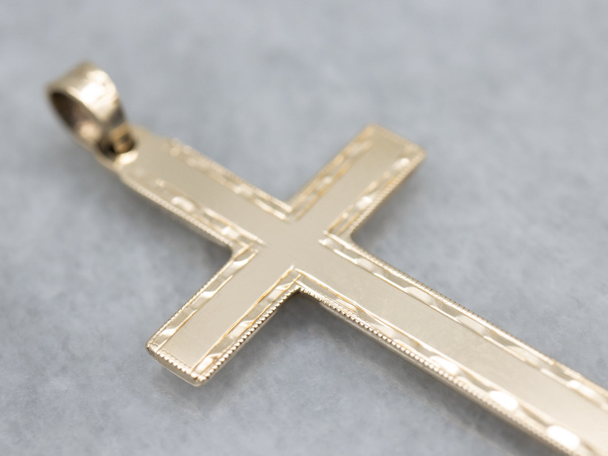 Simple Patterned Vintage Yellow Gold Cross Pendant