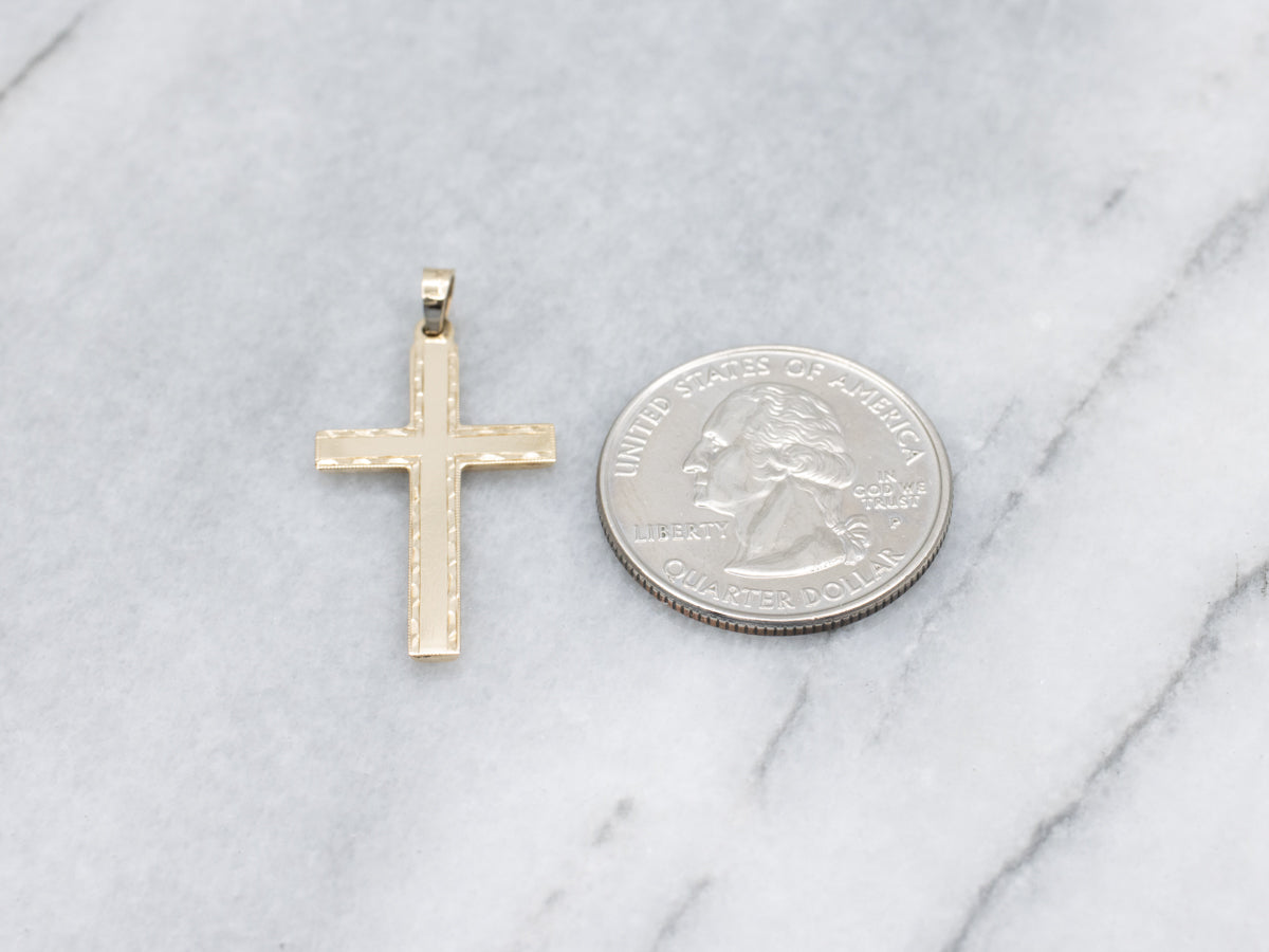 Simple Patterned Vintage Yellow Gold Cross Pendant