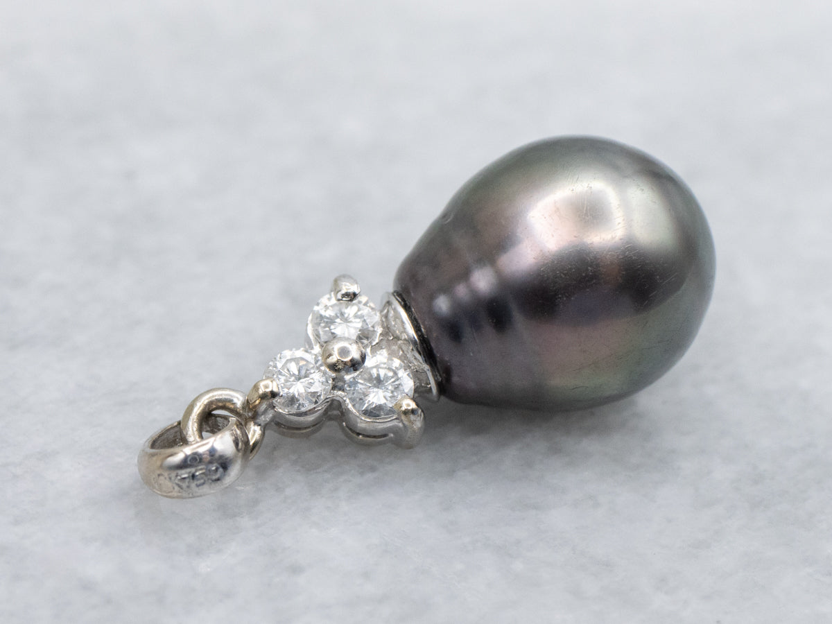 Black Pearl and Diamond White Gold Pendant