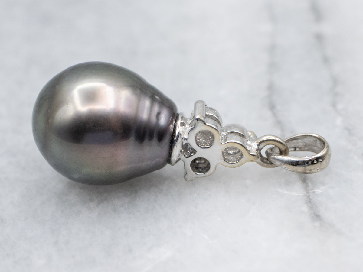 Black Pearl and Diamond White Gold Pendant