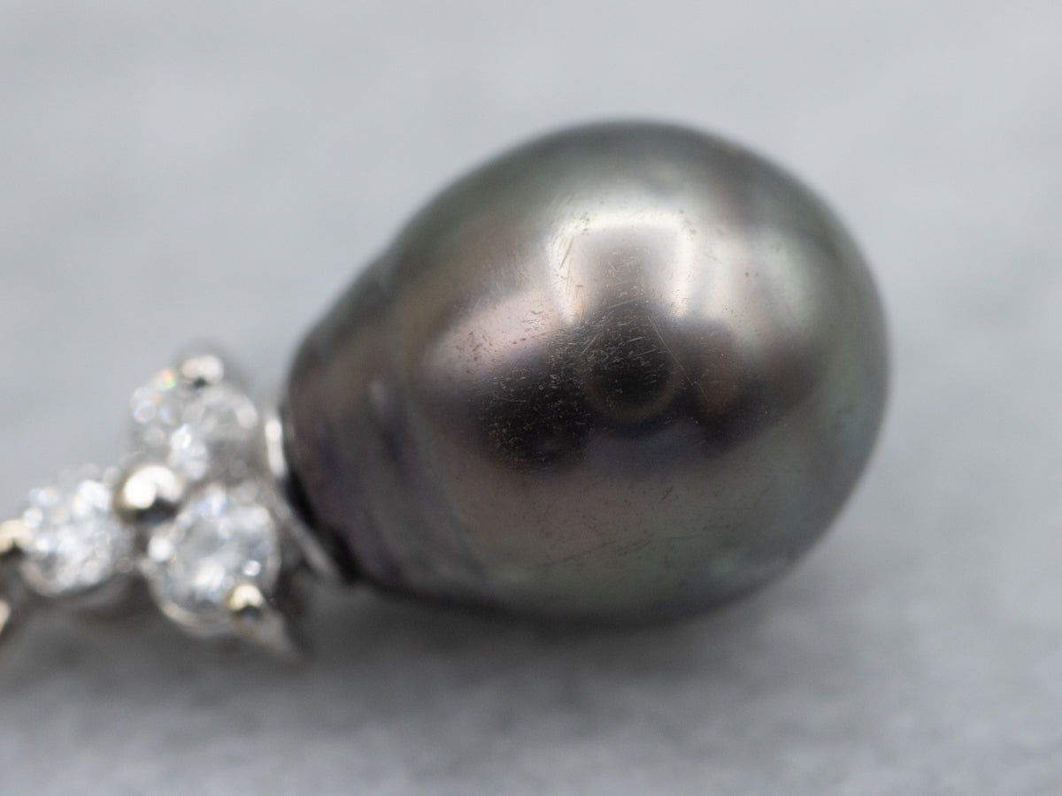 Black Pearl and Diamond White Gold Pendant