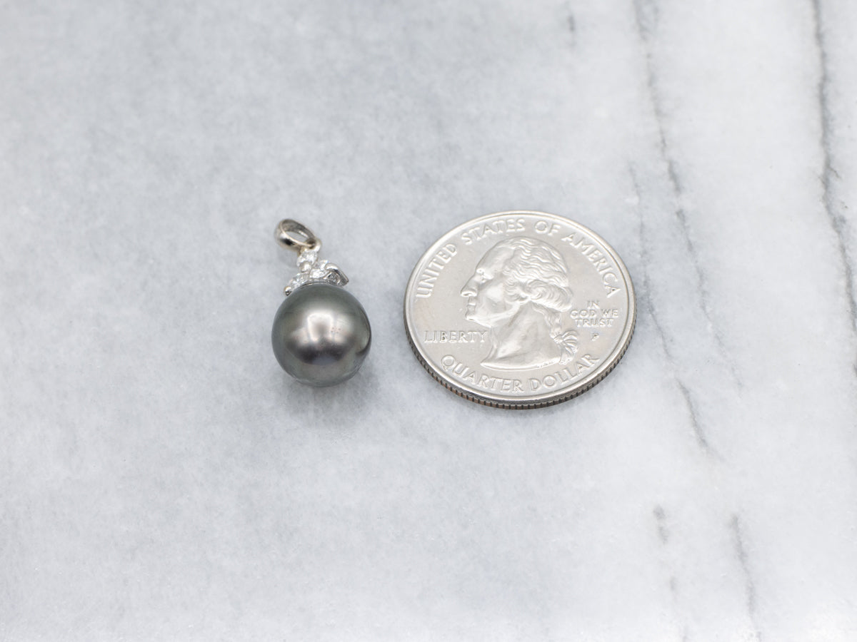 Black Pearl and Diamond White Gold Pendant