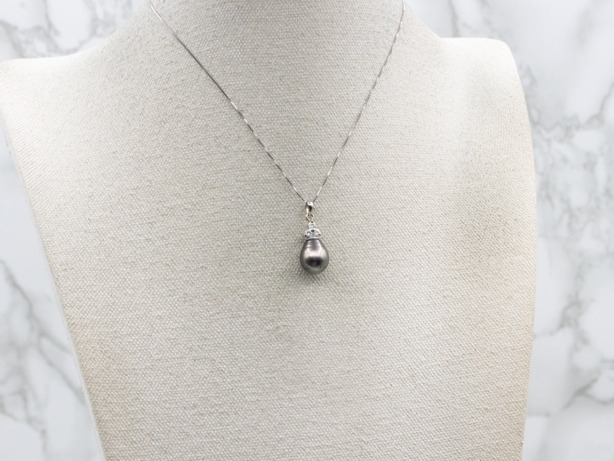 Black Pearl and Diamond White Gold Pendant