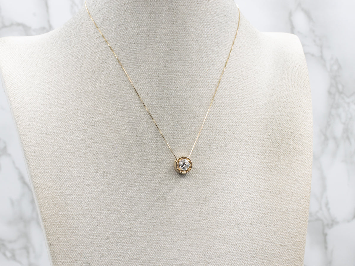 Yellow Gold Round Brilliant Diamond Slide Pendant
