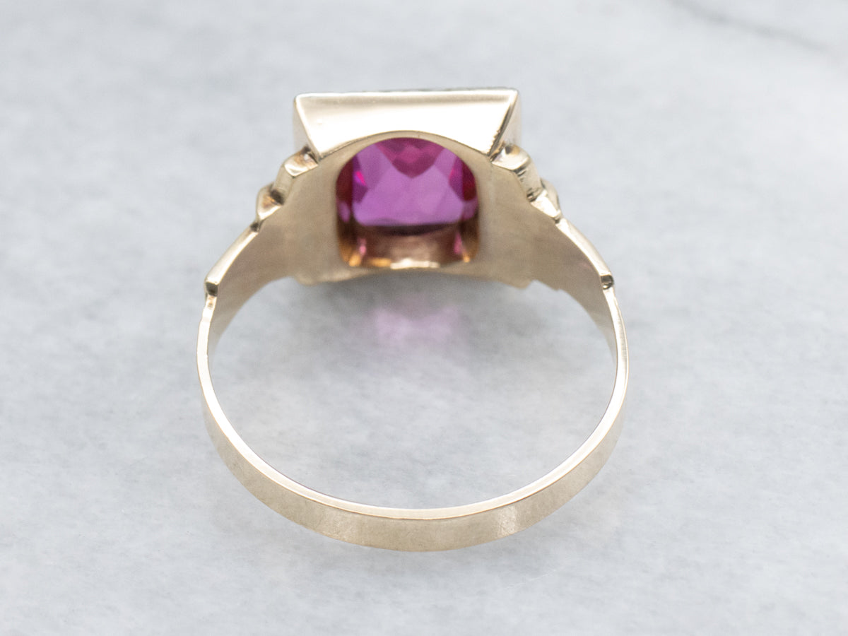 Retro Synthetic Ruby Two Tone Solitaire Ring