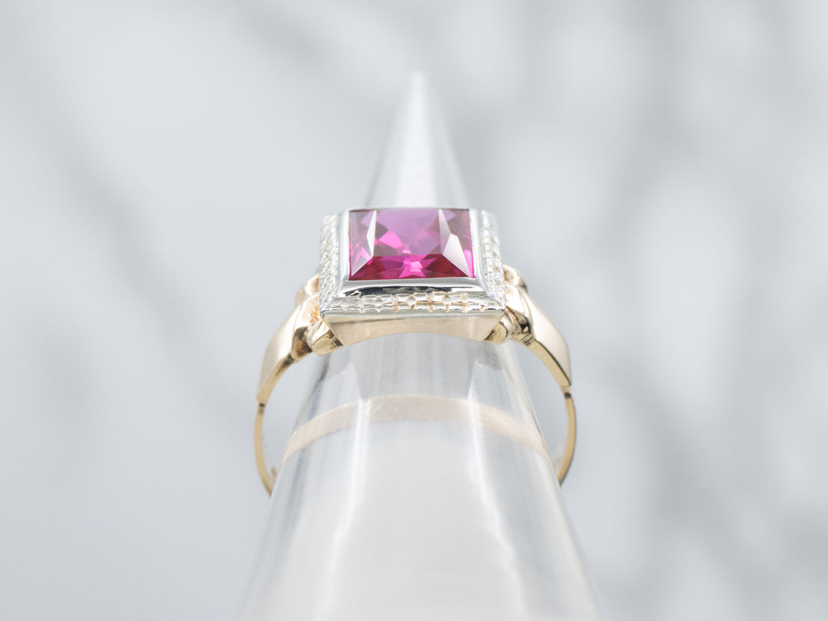Retro Synthetic Ruby Two Tone Solitaire Ring