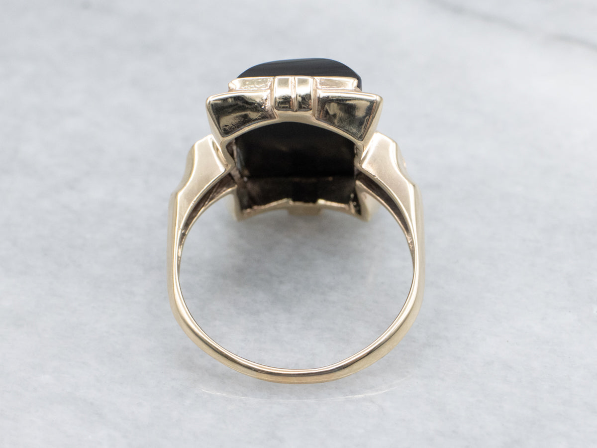 Victorian Revival 10K Gold Black Onyx Cabochon Ring