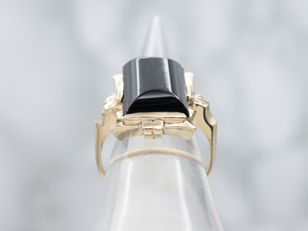 Victorian Revival 10K Gold Black Onyx Cabochon Ring