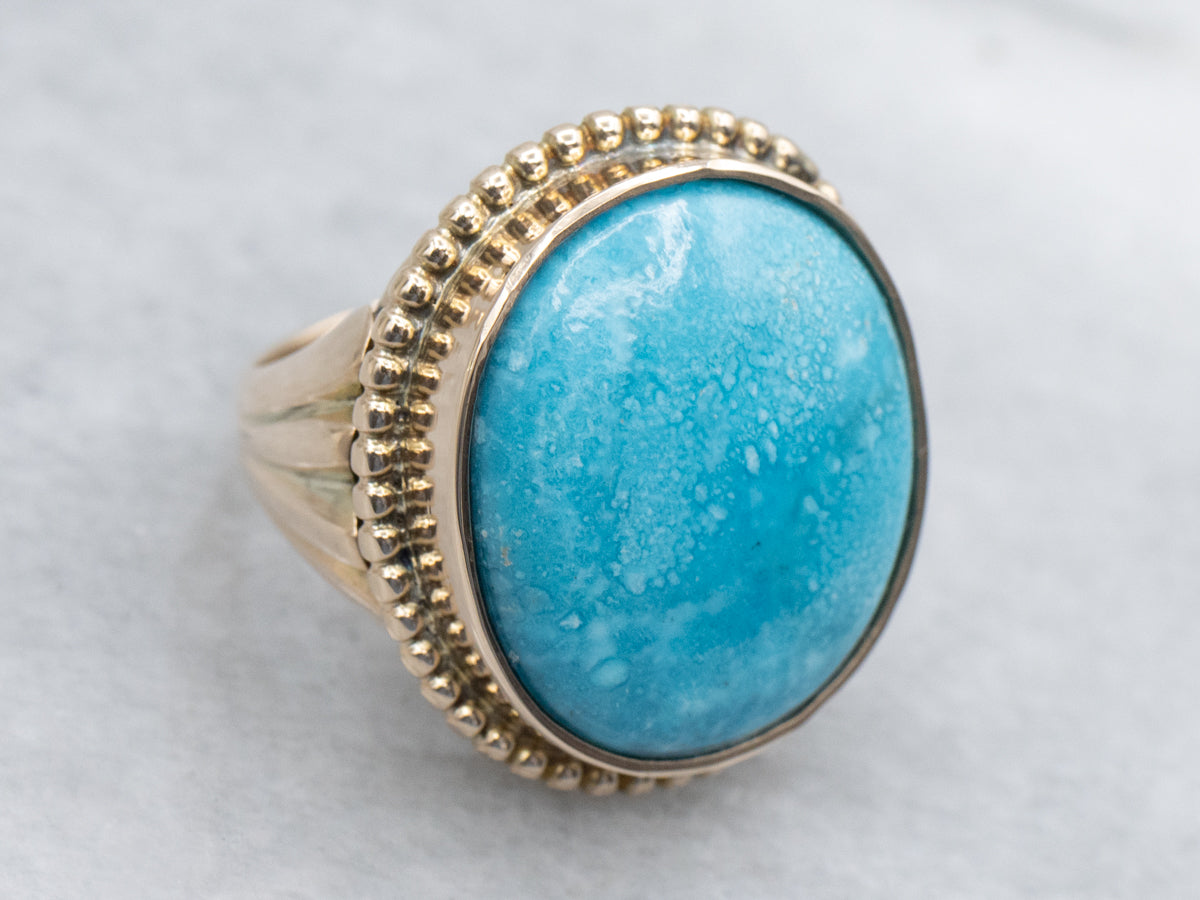 Bezel-Set Stabilized Turquoise Yellow Gold Cocktail Ring
