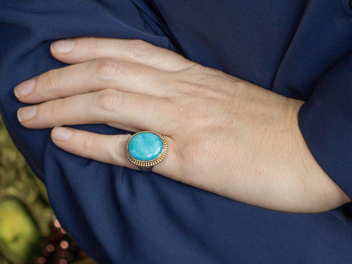 Bezel-Set Stabilized Turquoise Yellow Gold Cocktail Ring