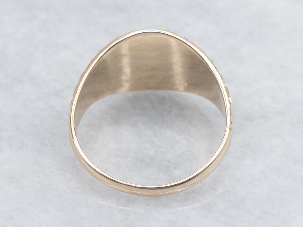 Unisex Greek Key Patterned Yellow Gold Signet Ring