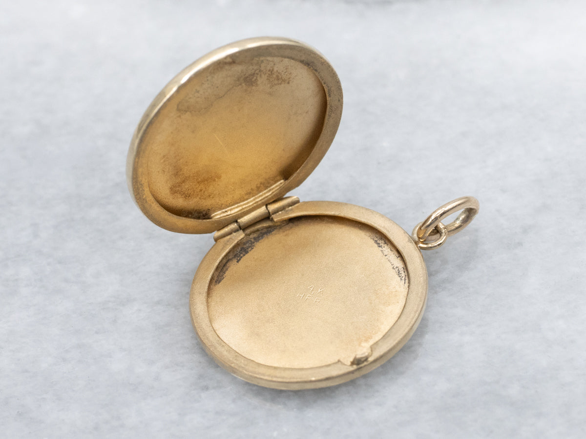 Vintage 14-Karat Yellow Gold Engraved Floral Circle Locket