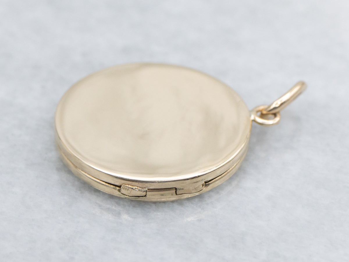 Vintage 14-Karat Yellow Gold Engraved Floral Circle Locket