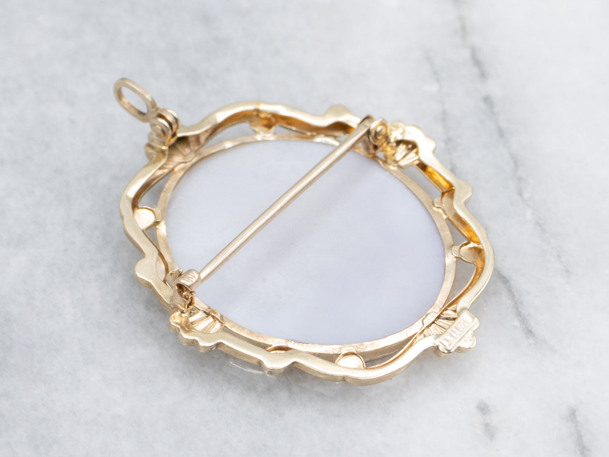 Mid-Century Dendritic Agate Yellow Gold Brooch or Pendant