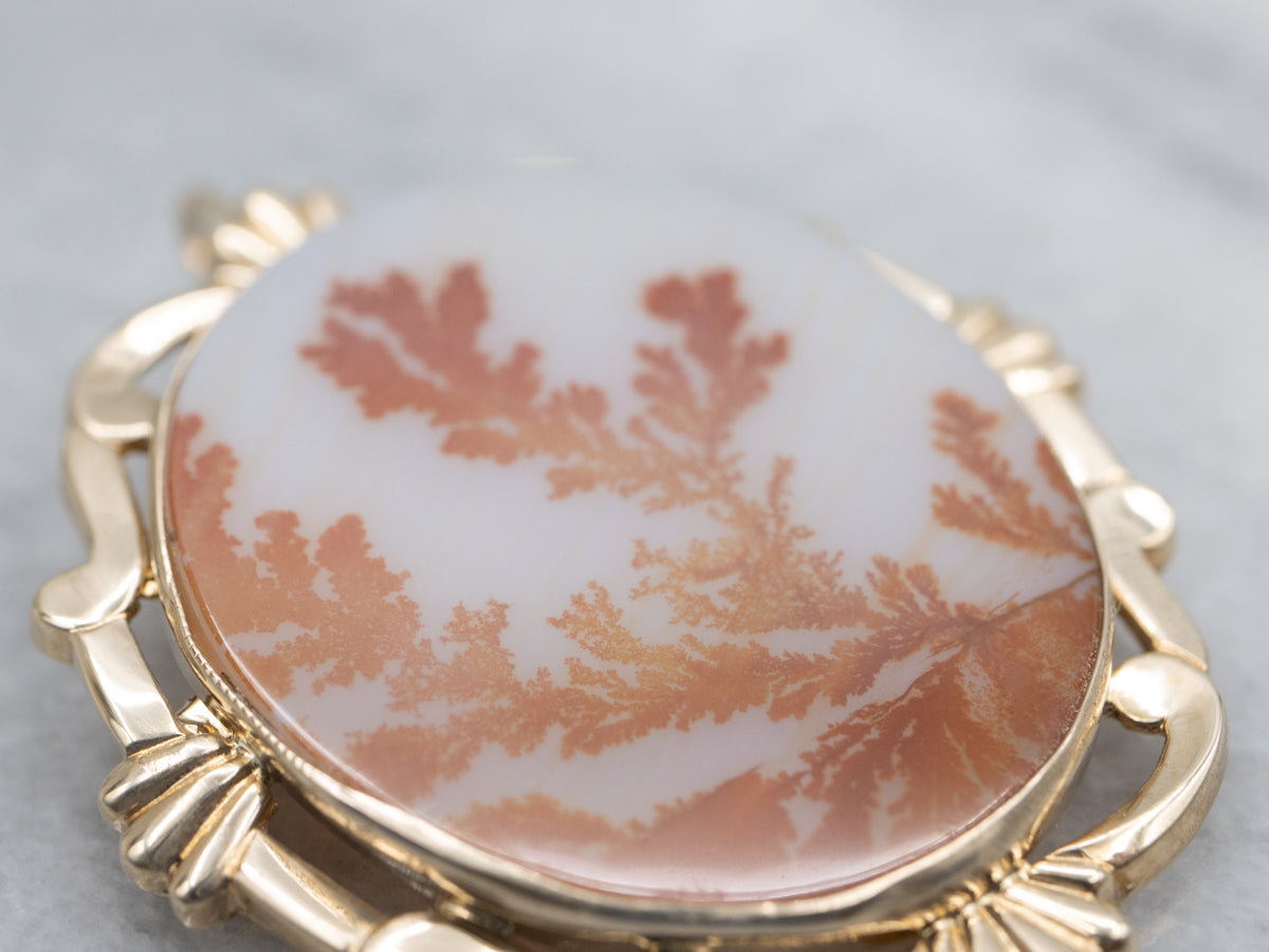 Mid-Century Dendritic Agate Yellow Gold Brooch or Pendant