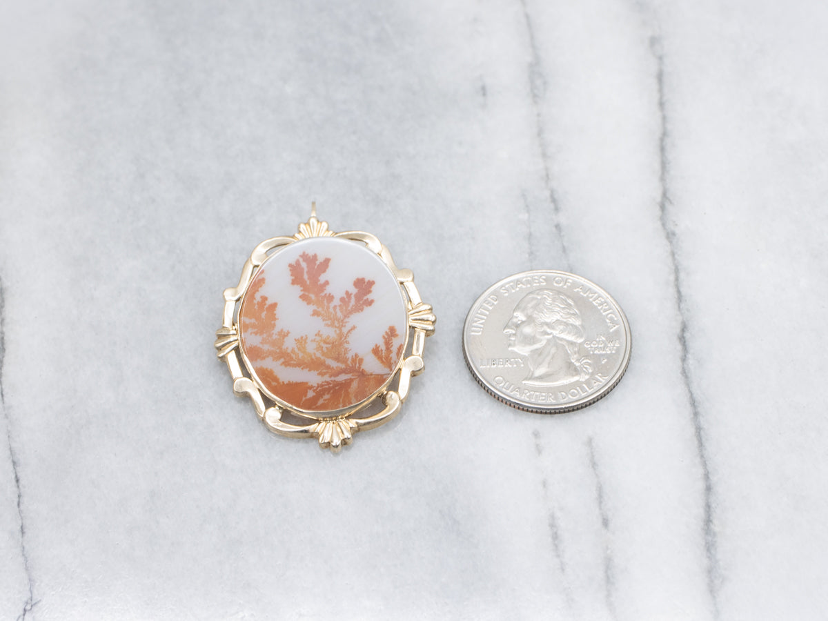 Mid-Century Dendritic Agate Yellow Gold Brooch or Pendant